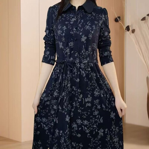 Light luxury temperament dress, new fashion belly, slim waist, floral dress, 2026 spring and autumn female