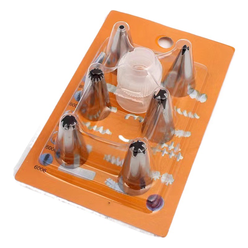Stainless steel piping nozzle card conversion set cookie puff cream cake baking tools 6+1 factory spot