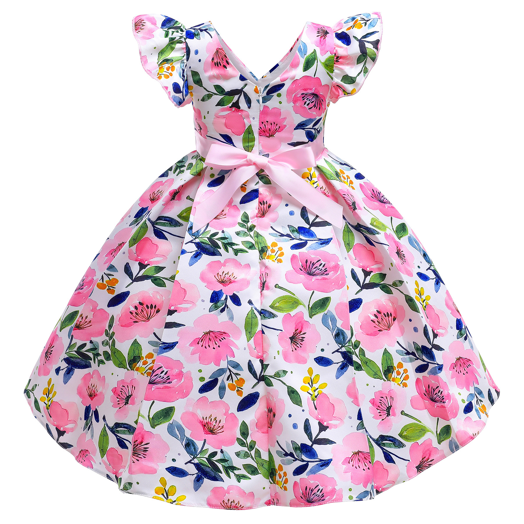 2022 new baby floral printed children's dress children skirt flying sleeve children princess dress dress