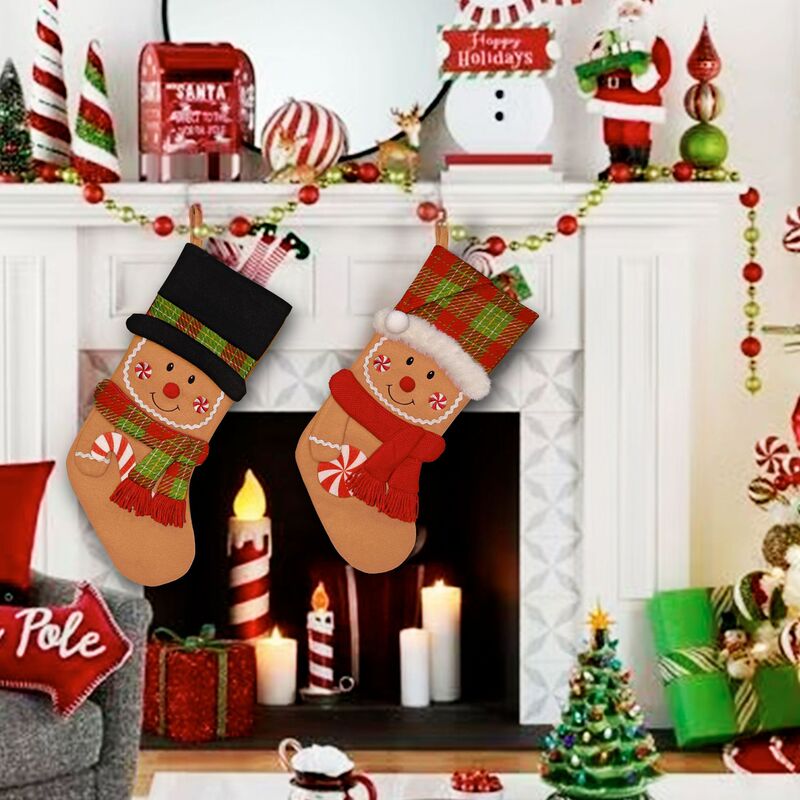 クリスマス装飾用品ジンジャーブレッドマンクリスマスソックスホームデコレーションクリスマスクッキーマンソックスギフトバッグ吊り下げ装飾品|undefined