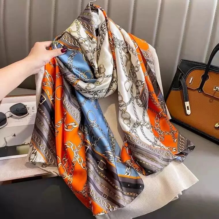 Lenço de seda fino extra longo com estampa da moda primavera/verão, 90 x 180 cm, lenço feminino de seda sintética._voghion.com