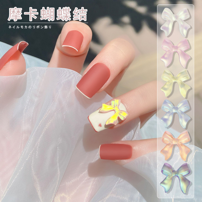網紅日式蝴蝶結美甲飾品春夏立體簡約優雅少女心磨砂小清新