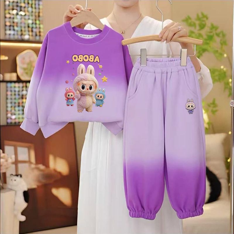 女童春秋款渐变套装2025新款儿童秋装洋气女孩卡通宝宝卫衣两件套|undefined