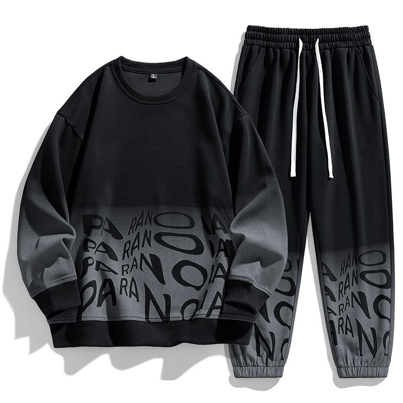 Men's Clothing style student sweatshirt suit for men, spring and autumn casual loose trendy set with leggings pants, handsome two piece set_voghion.com