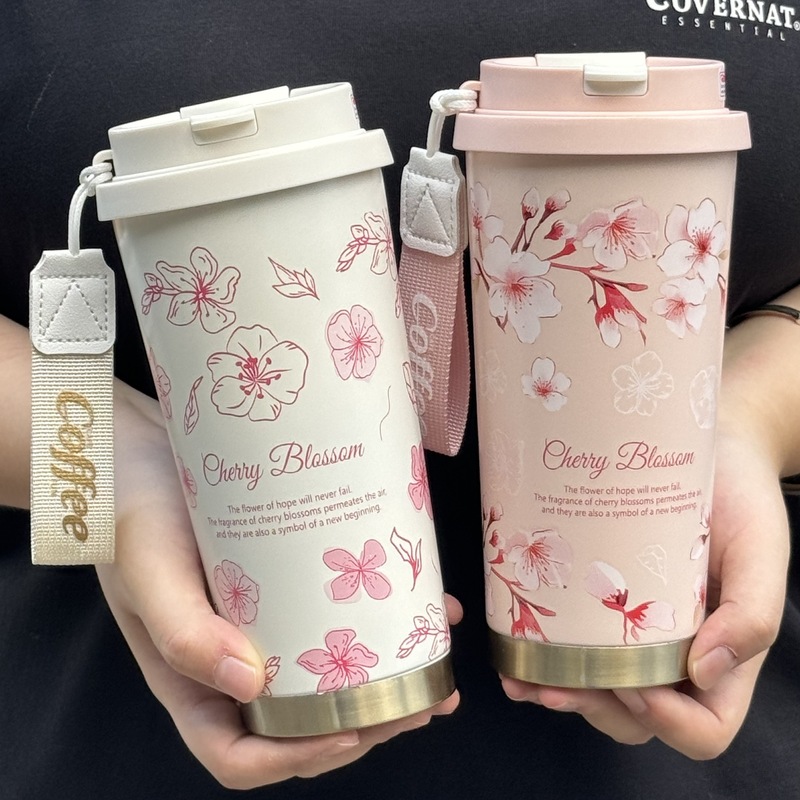 玲兰花保温杯316咖啡杯子女 高颜值双饮吸管水杯车载礼品杯子定制|undefined