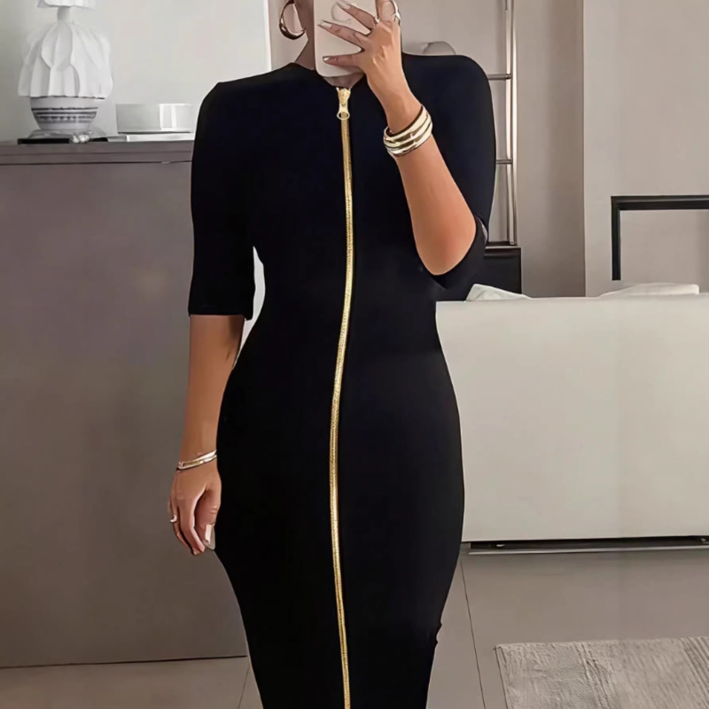 European and American Cross-Border Spring and Summer New Style Commuter Elegant Simple Mid-Sleeve Slim Fit Bodycon Dress Ol Women's Dress