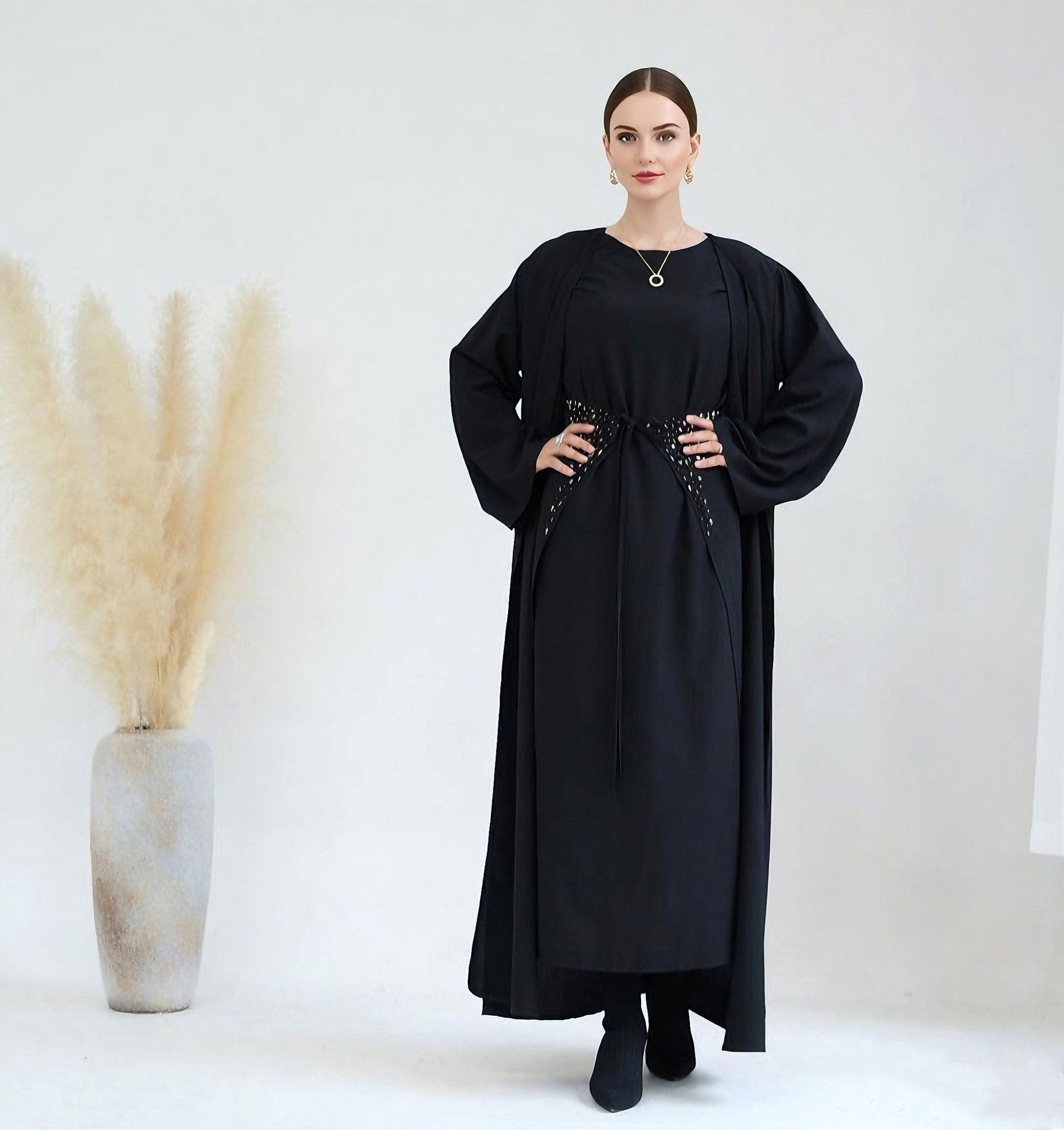 2025 Muslim Solid Color Dress Suit LR464_voghion.com