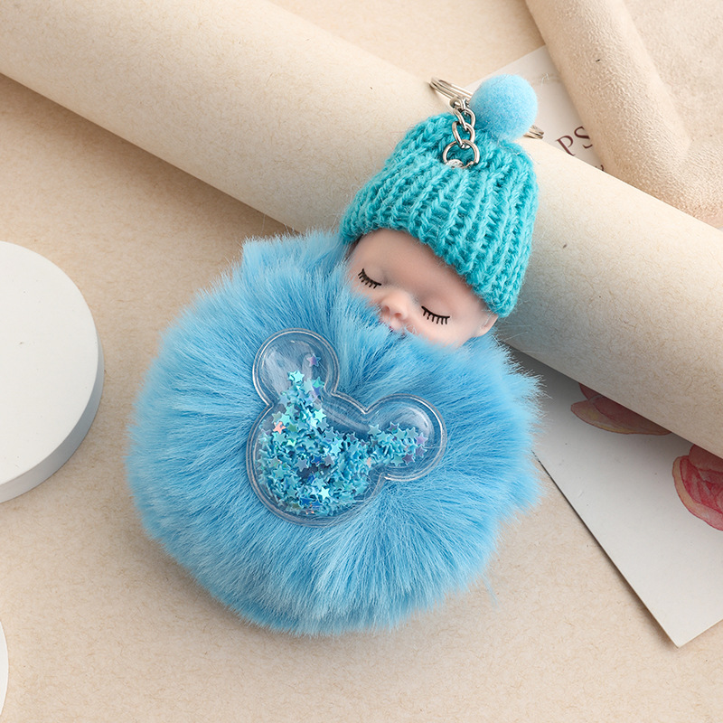 Amor dorado muñeca de sueño imitación de conejo bola de pelo colgante lindas bolsas escolares colgantes para niñas joyas de peluche llaveros