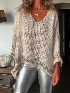 X 64247 Silver Lined V Neck Sweater ��ɫV�Ië�� �羳�W��