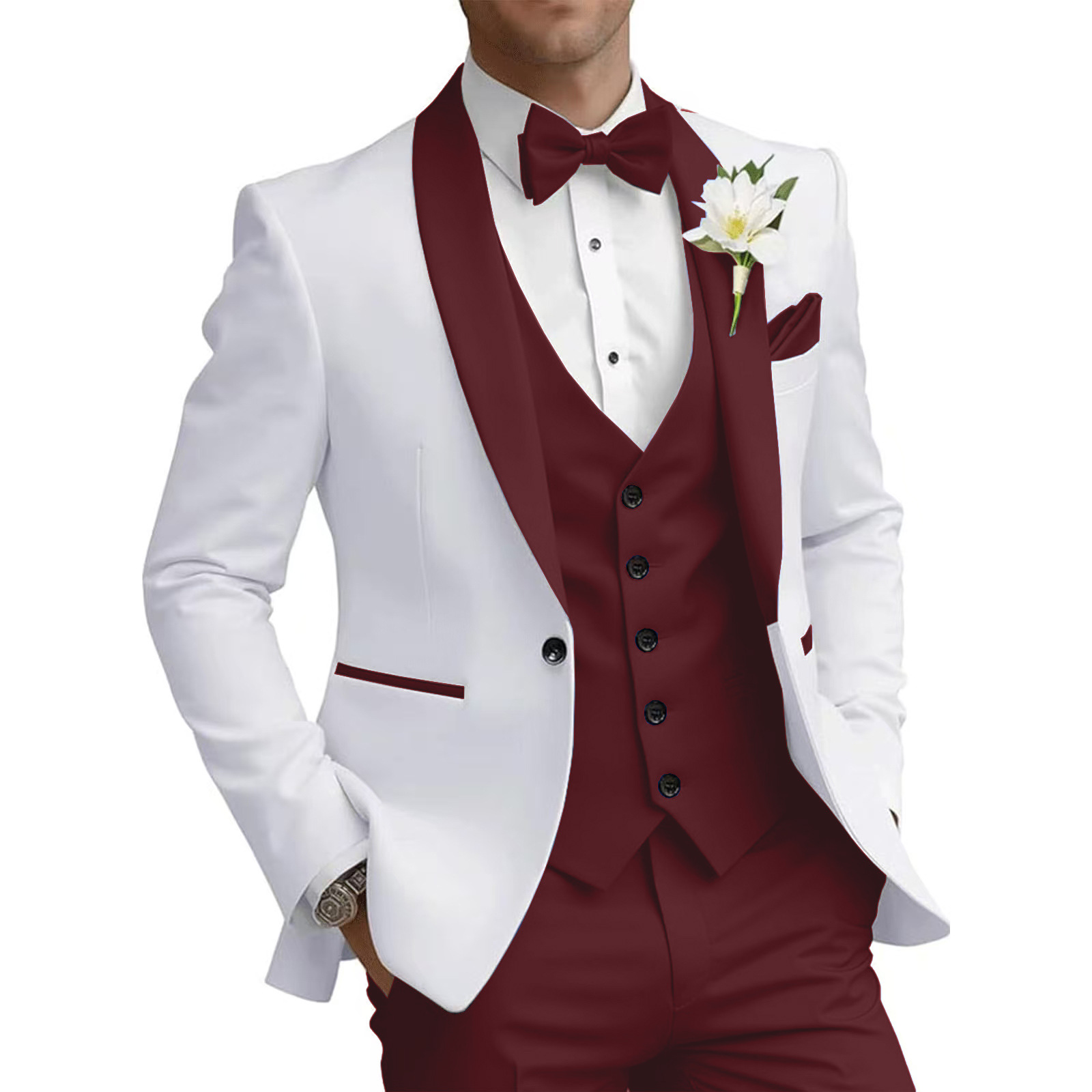 Modern Men's Suit 3-Piece Set With Contrast Stitching, Slim Fit Business Blazer, Vest & Trousers For Weddings, Office, Formal Events_viptrois.com