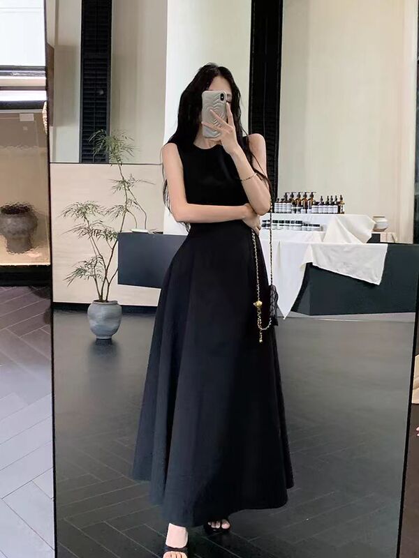 White Dress for Women, Summer 2025 New Style, French Elegance, High-End Feel, Sleeveless Vest, Waist-Cinching, Slimming Long Dress
