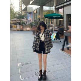 原版格子 格子衬衫女慵懒风复古宽松衬衣开衫外套上衣