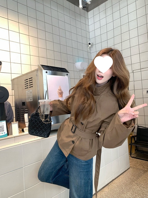 韩系短款风衣外套女英伦风立领收腰外套厂家一件工厂直销跨境直发|undefined