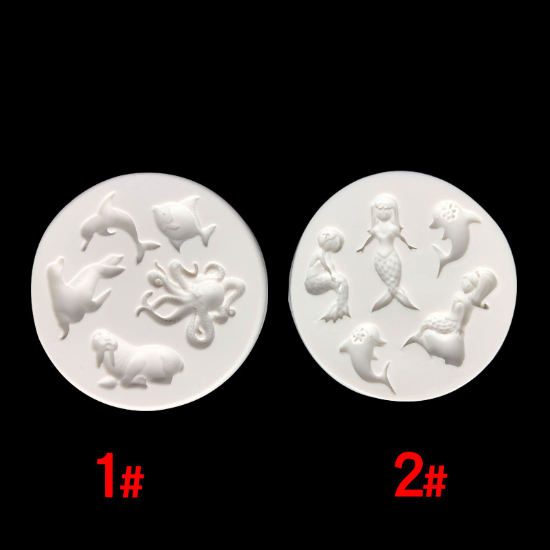 Tema del océano serie Dolphin morsa mar León sirena forma fondant pastel de chocolate decoración molde Silicona