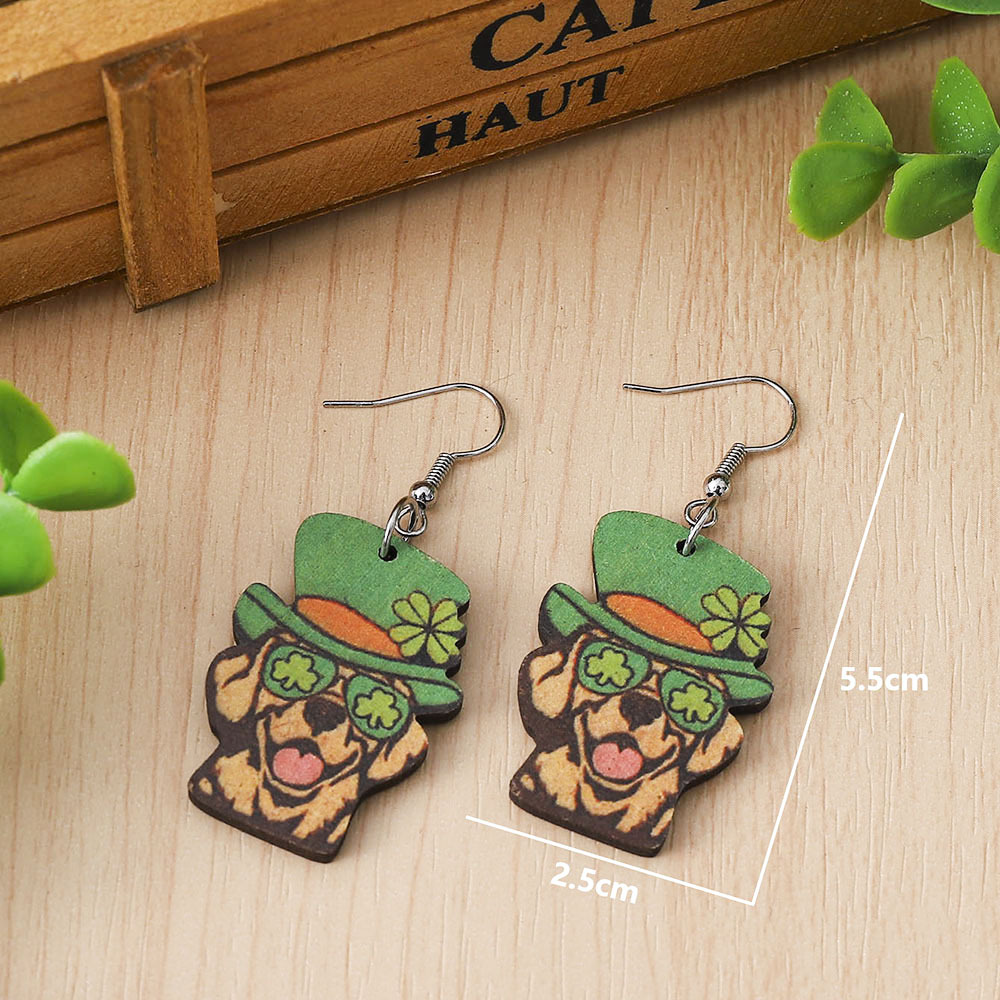 1 Pair Fashion Dog Wood St. Patrick Womenu0027S Drop Earrings