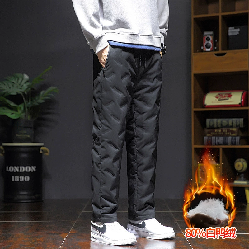 Пуховые брюки мужские высококачественные осенние и зимние мужские прямые повседневные брюки стройные мужские толстые морозостойкие теплые мужские хлопчатобумажные брюки