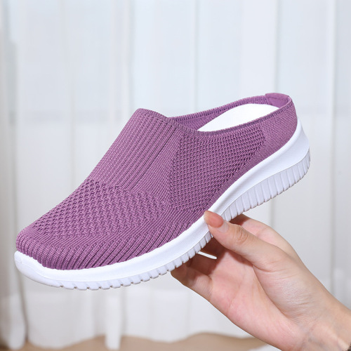 Old Beijing Style Women's Large Size Cross-border Leisure Ankle Shoes for Middle-aged Ladies, Soft Sole, Rounded Toe, Semi-slippers, TEMU Brand Sticker