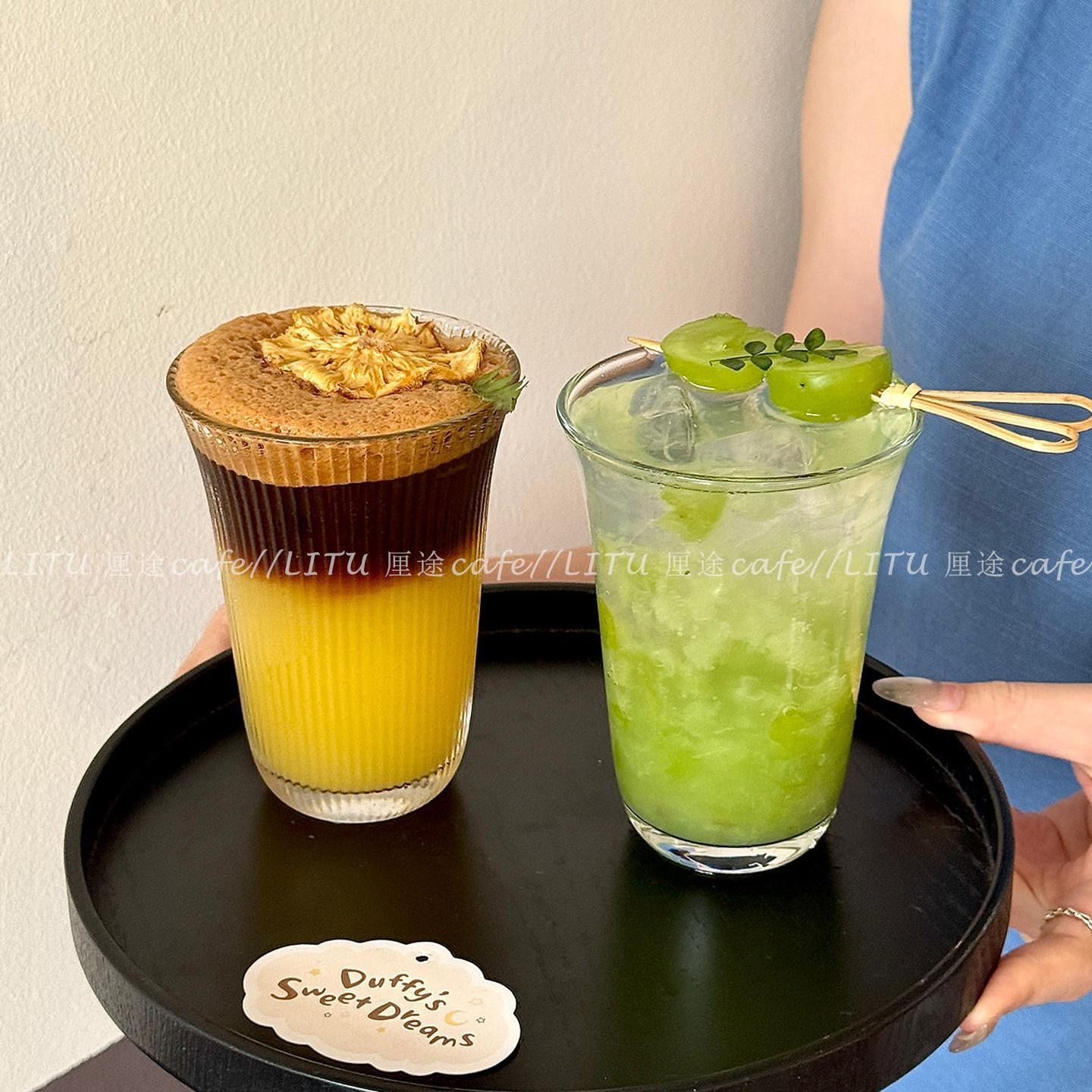 Ins-Style Simple Wide-Mouth Glass Cup for Juice, Home-Use Thickened Sparkling Water Cup, Iced Americano Latte Coffee Cup