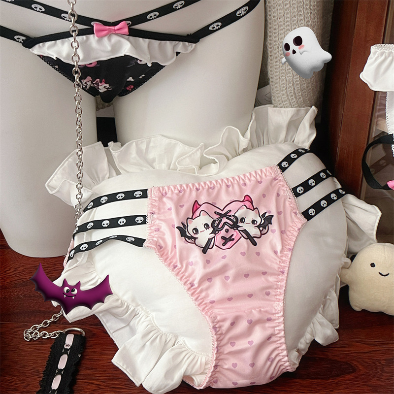 Devil Kitten Sweet and Cute Skull Elastic Band Cut Out Leg Ring Sexy Halloween Two-Dimensional Hip-Covering Underwear