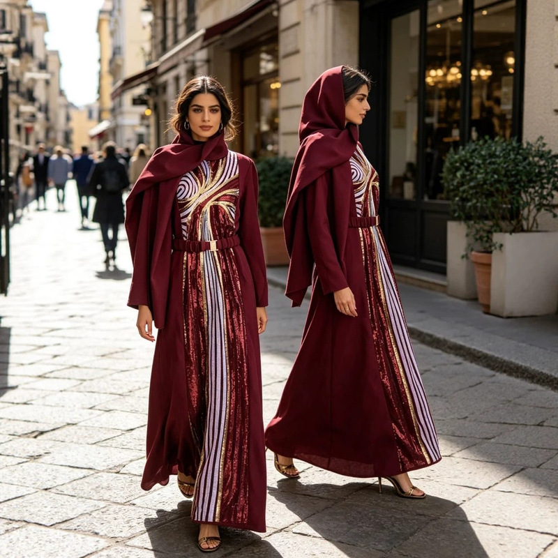 Cross-Border New Model Factory Direct Sale Pakistani Turkish Women's Fashion Embroidered Sequin Dress Gown