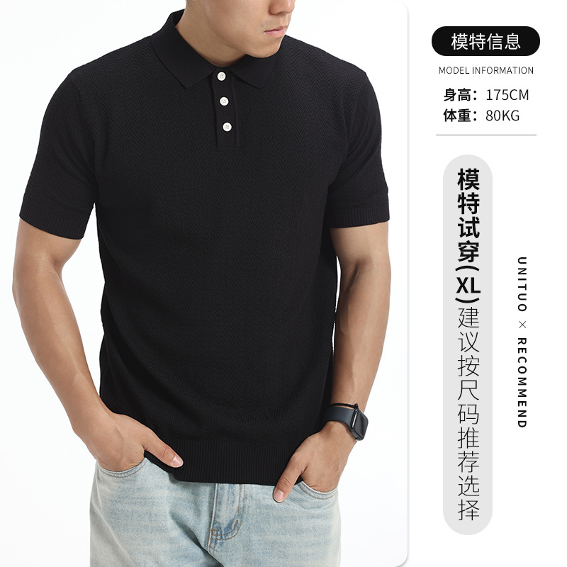Transfronterizo texturas de hielo de alta calidad polo camiseta de hombre con solapa de manga corta camiseta de negocios casual de hombre