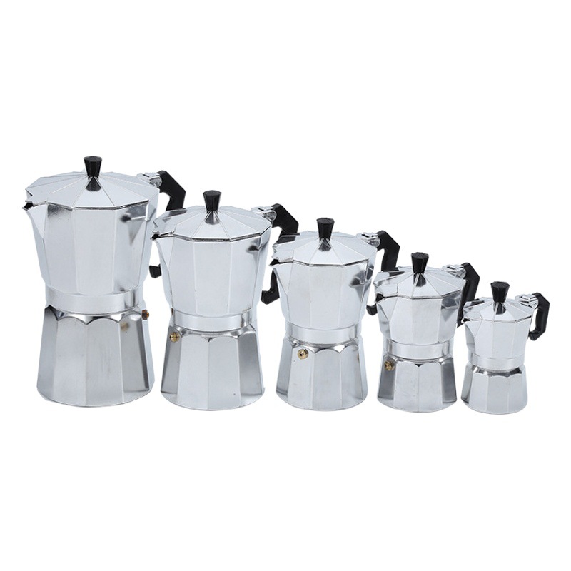 Cafetera moka italiana de aluminio de doble válvula, estilo europeo, octogonal, popular transfronterizamente.