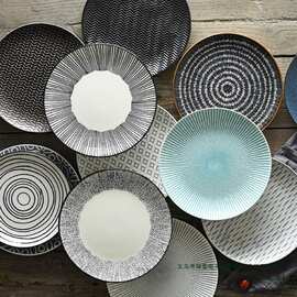 8寸个性日式餐具西餐盘创意陶瓷盘子家用菜盘圆形牛排盘餐盘绢花