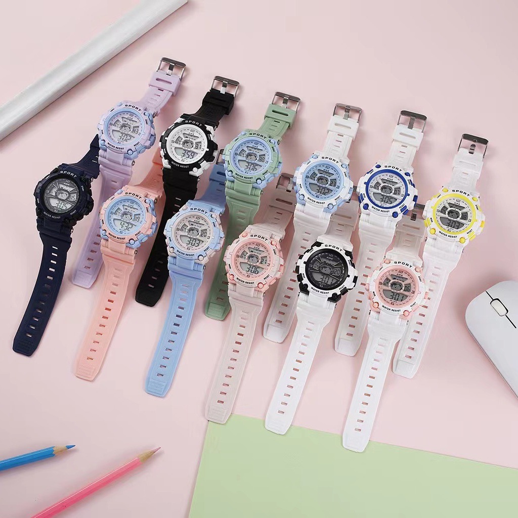 AIKE1572 estilo deportivo reloj electrónico luminoso para hombres y mujeres reloj impermeable para estudiantes al por mayor amor grabado transparente caja independiente