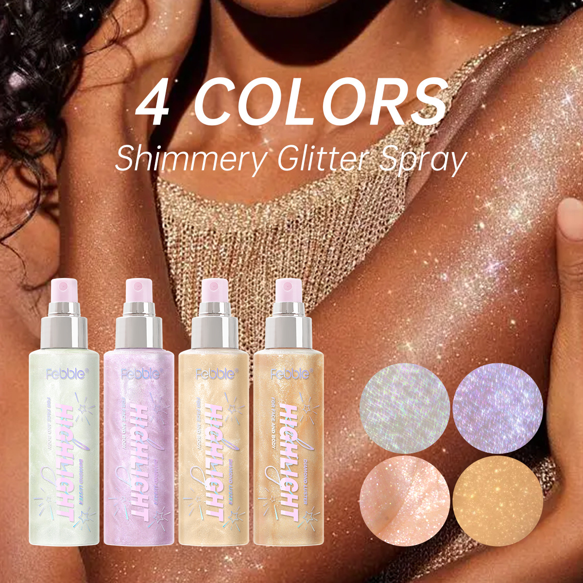 Iluminador líquido contorneador de larga duración Febble, resistente al agua, con efecto sulfuro, para rostro y cuerpo, con brillo fino FBC058