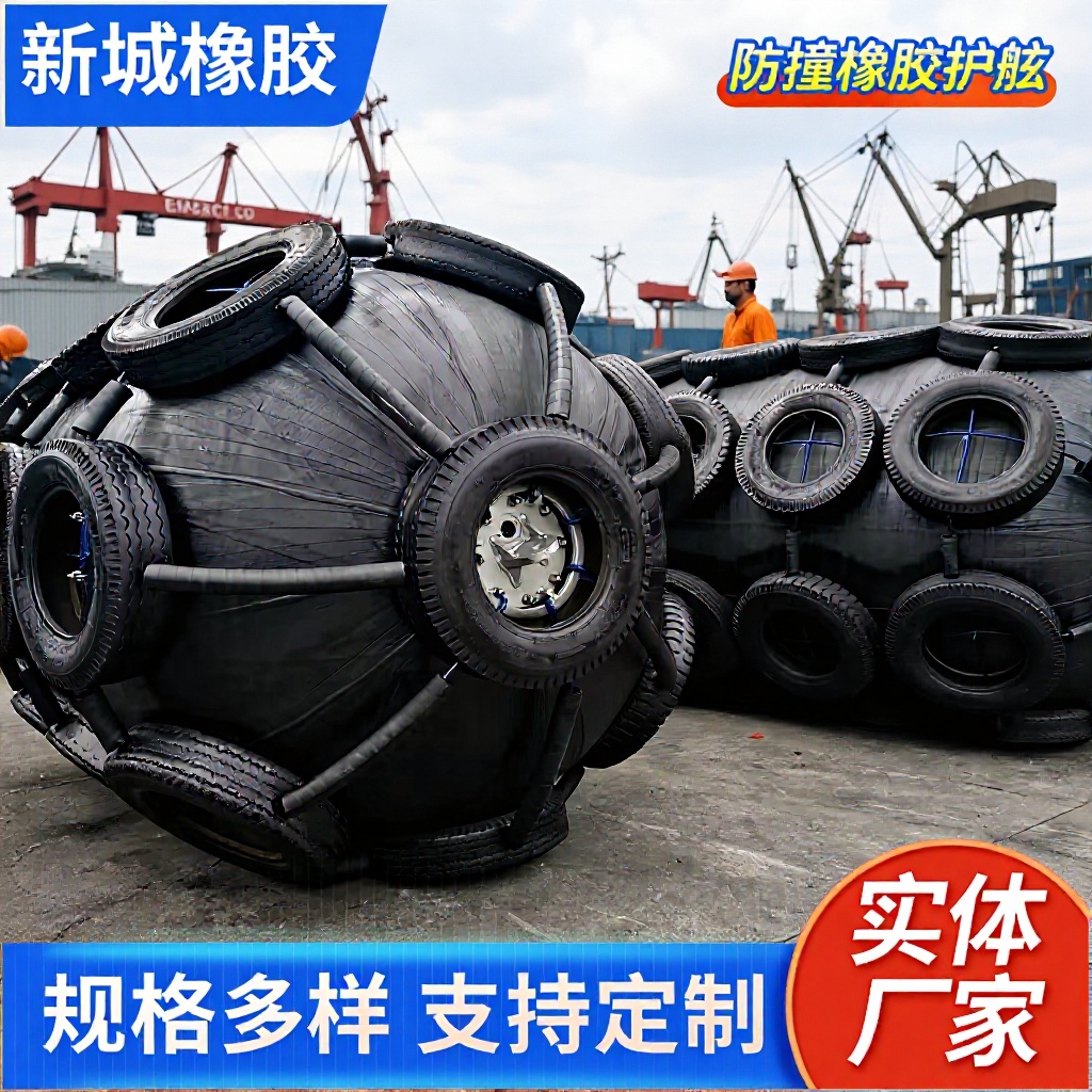 充气橡胶靠球3300x4500mm轮胎链条缠绕充气船用碰垫护舷生产厂家