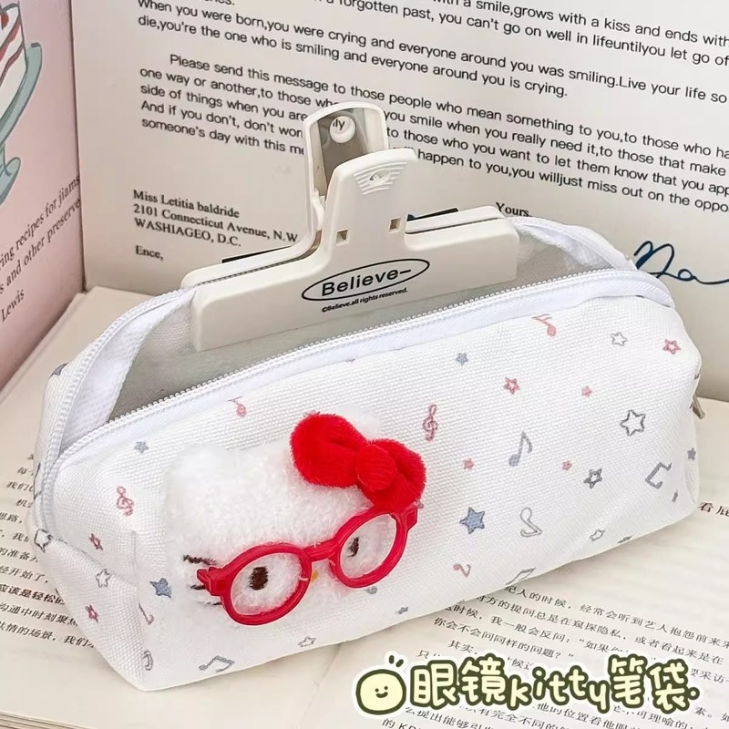 四叶草呆萌猫咪笔袋可爱高颜值印花文具袋大容量学生桌面收纳袋|undefined