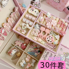 30個入りのかわいい少女キティヘアクリップ前髪クリップ前髪額砕髪側漫画髪飾り星髪カード