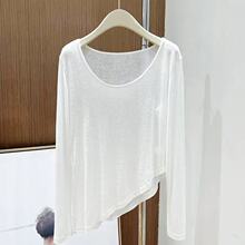 防晒面膜罩衫女夏季薄款长袖T恤新款不规则宽松上衣一件代发跨境