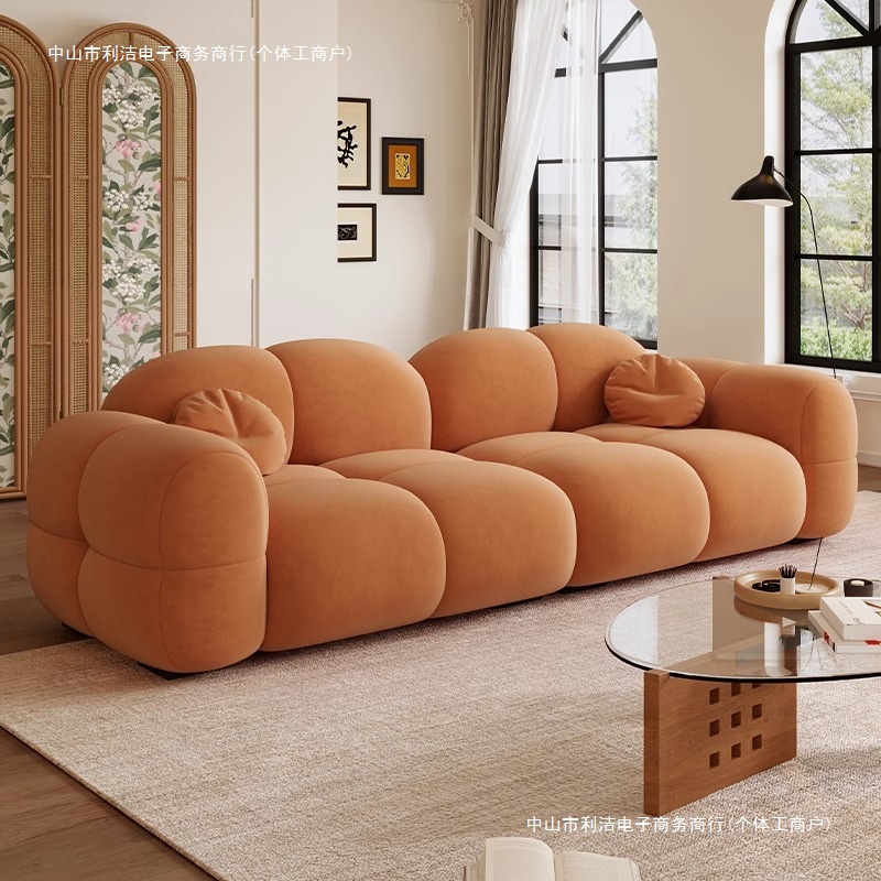 2025 New Cream Style Small Jelly Puff Sofa Simple Apartment Living Room Small Apartment Straight Row Fabric Sofa
