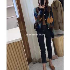 2024秋冬新款气质名媛软糯慵懒风宽松菱格小香风针织开衫毛衣外套