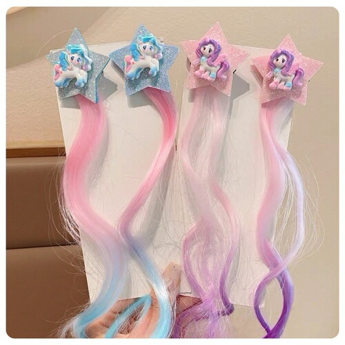 New Kids' Ponytail Wig for Little Girls, Two-Tone Highlighted Ponytail, Cute Star Boxing Braids Hair Accessories