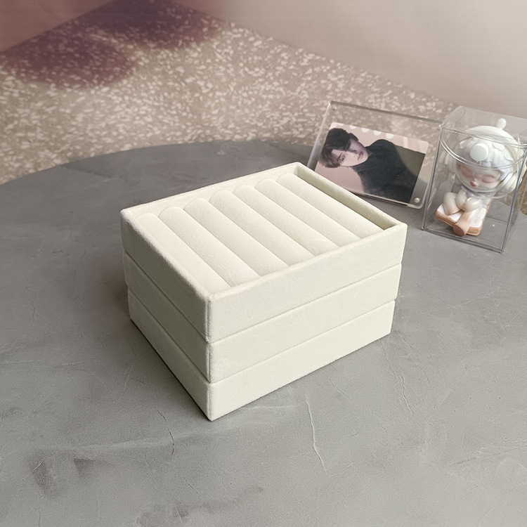 Anillo de joyería beige de tela de ternilla caja de almacenamiento de pernos de aretes pequeño cajón forrado de joyería biliar pulsera tabla de visualización bandeja