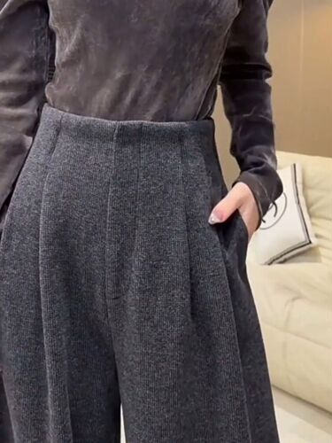 Loose Tapered Wide Leg Wool Fleece Casual Pants for Autumn/Winter 2024, High-Waisted Slimming Straight Leg Pants