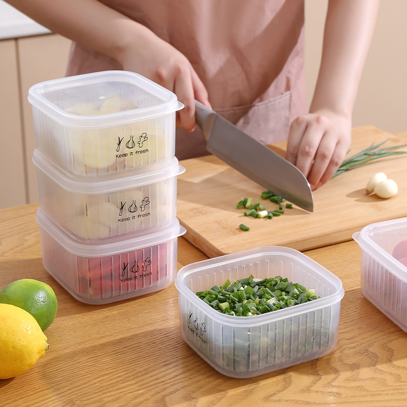 Onion, ginger and garlic draining storage box refrigerator onion fresh-keeping box with lid shredded pork slice freezer kitchen food organizing box