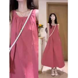 法式小众设计感无袖连衣裙女2025夏日新款宽松显白减龄褶皱长裙子