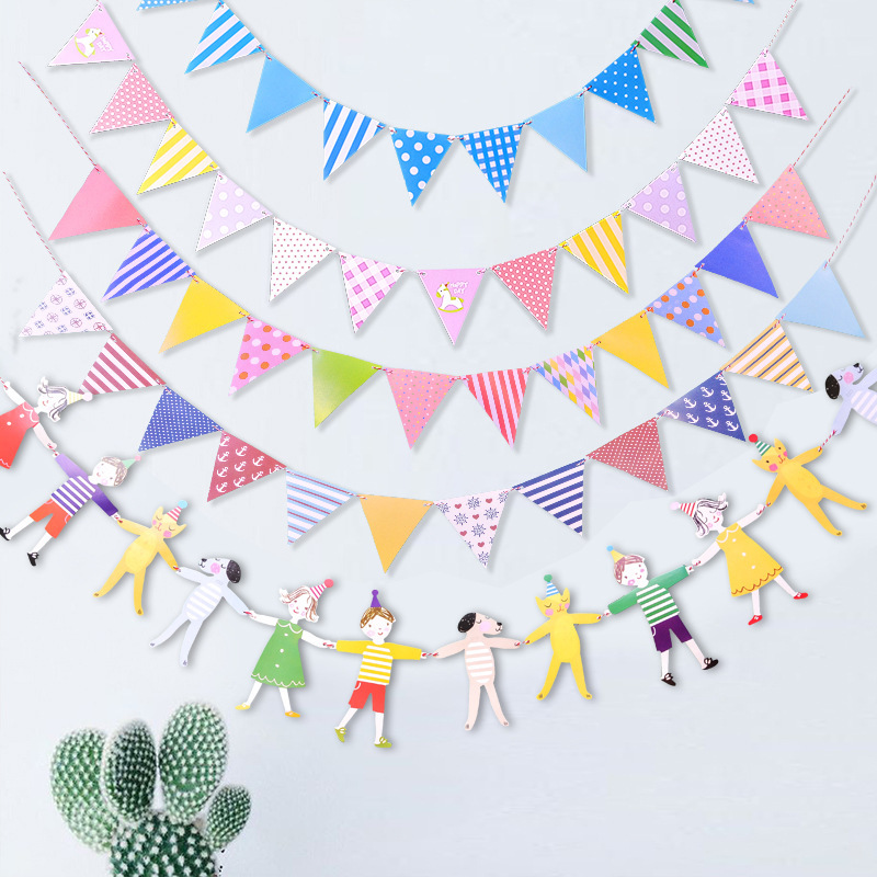 School Classroom Children's Day Birthday Party Decorations, Banners, Triangular Flags, and Colorful Flags