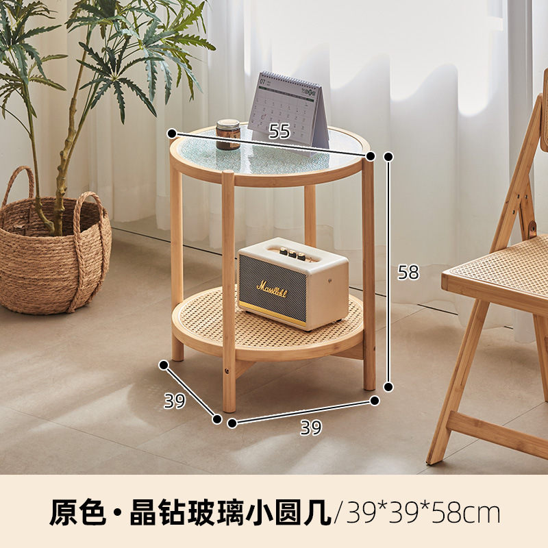 Mesa de café cristal redonda combinación casa pequeño apartamento sala estar simple sofá lado varios ratán tejido neto rojo creativo pequeña mesa redonda