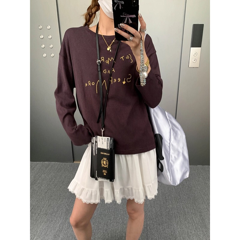 Moreover, the new autumn Korean-style youthful letter-embroidered round-neck loose-fitting slimming long-sleeve T-shirt MQ1650 Moreover, the new autumn Korean-style youthful letter-embroidered round-neck loose-fitting slimming long-sleeve T-shirt MQ1650