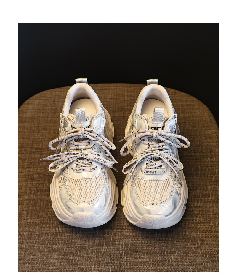 Giày sneaker nữ chunky đế dày tăng chiều cao, đính đá rhinestone, phong cách thể thao — Màu súng chi tiết 19