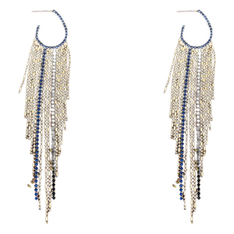 Pendientes de borla de diamantes de perlas en forma de U de aguja de plata Pendientes de industria pesada elegantes de moda europea y americana Pendientes de lujo de alta calidad para mujeres