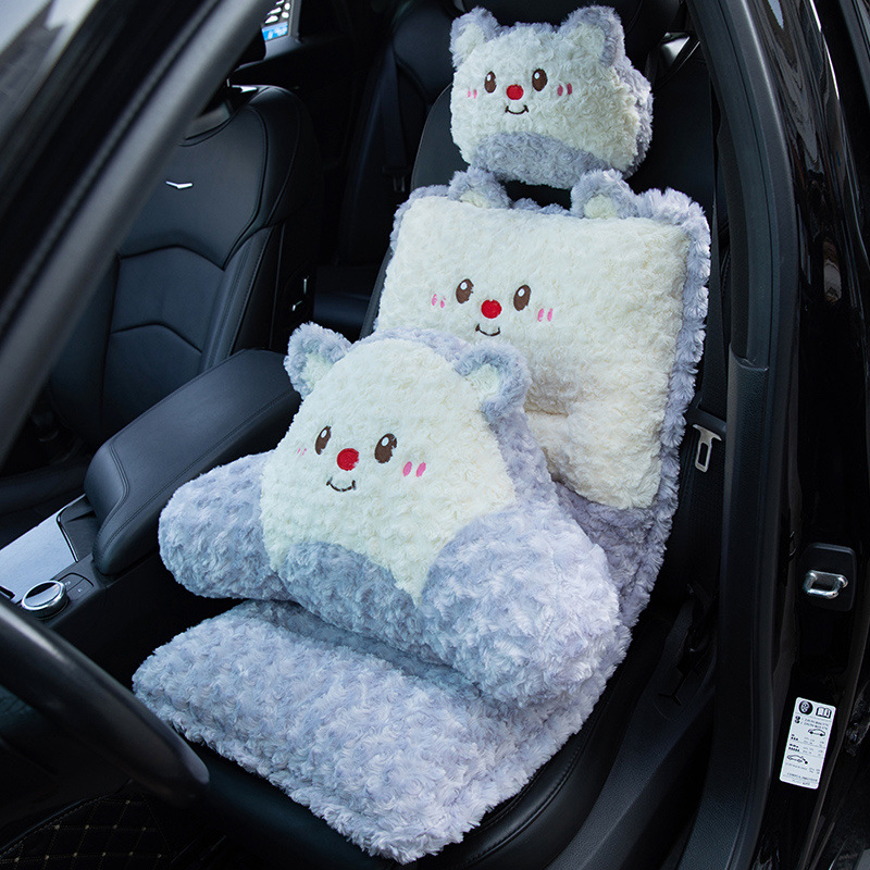 Invierno lindos cojines de asiento para automóviles cojines de respaldo de cintura cojines de peluche integrados cojines de asiento de cojín interior