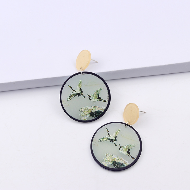 18g Weight Drop Earrings Classification 1 Pair Quantity Daily Occasion Acrylic Material Flower Pattern Women'S Gender Stoving Varnish Design Retro Style 1 Pair Retro Flower Stoving Varnish Arylic Drop Earrings 6