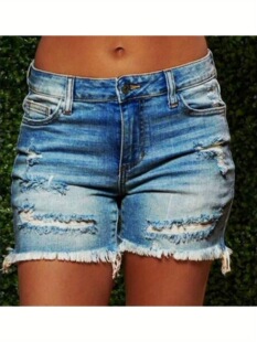 B 12896 Distressed Hem Denim Shorts �ƶ�ţ�ж�ѝ �W���羳