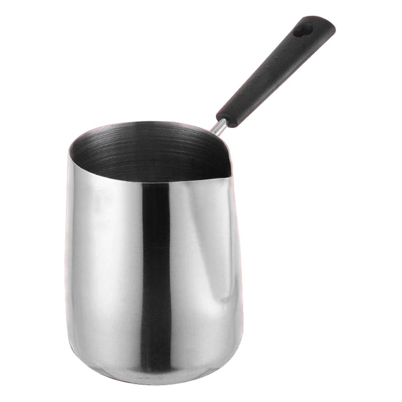 Taza de leche de café de acero inoxidable de estilo japonés 304, taza de fusión de chocolate de gran capacidad con mango largo