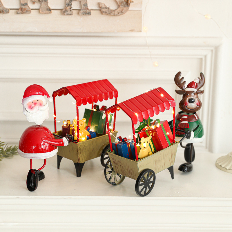 Navidad luminosa decoración de hierro forjado con lámpara decoración trineo para el anciano alce niños regalo carro decoración de mesa